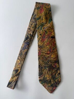 MOTH Hand Marbled Silk Tie Made in USA Art Nature Colorful Corpcore EUC